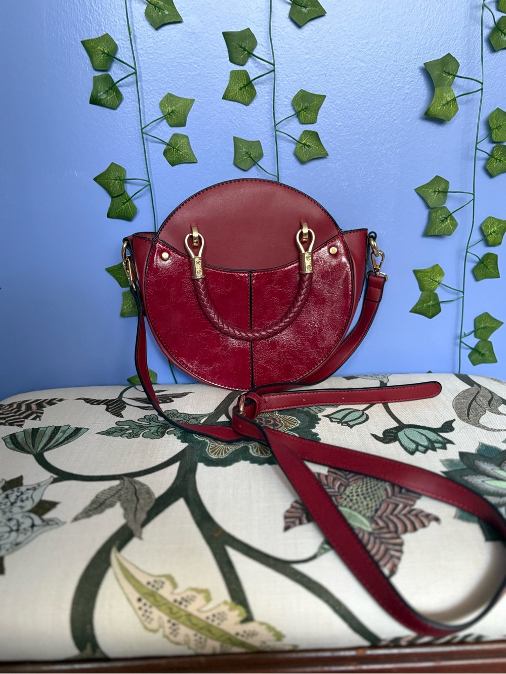 Mia K Round Burgundy Crossbody Bag with Braided Handle